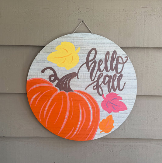 15” “Hello Fall” Round Wood Sign
