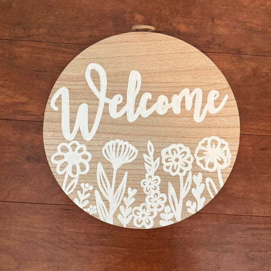 15" “Welcome” Round Wood Sign